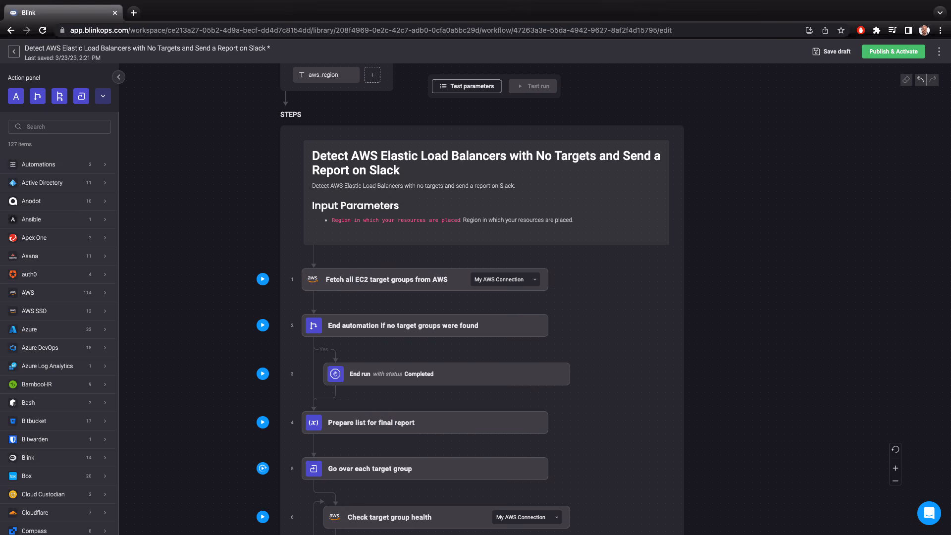 Blink Automation: Detect AWS Elastic Load Balancers with No Targets and Send Report on Slack