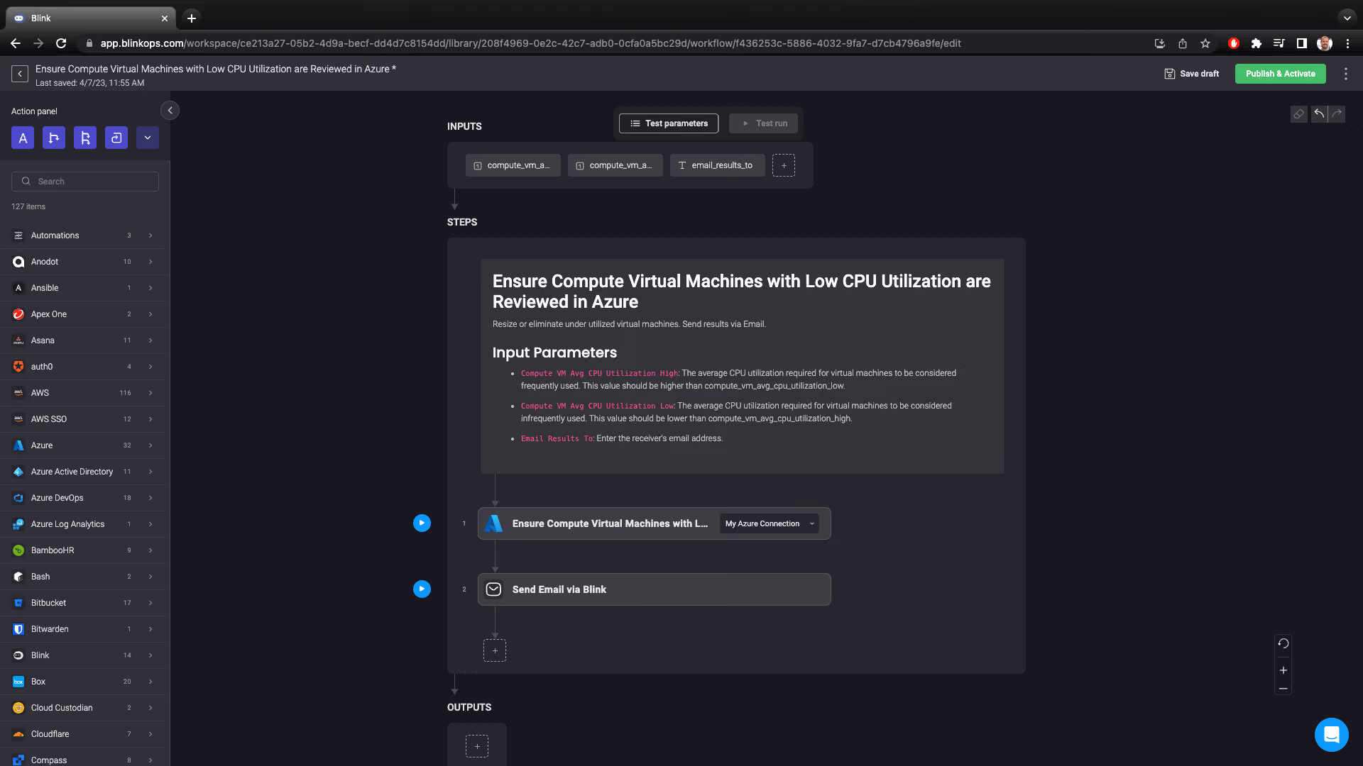 Blink Automation: Ensure Compute Virtual Machines with Low CPU Utilization are Reviewed in Azure