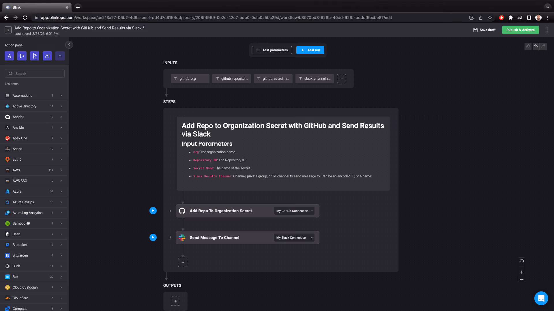 Blink Automation: Add Repo to Organization Secret with GitHub and Send Results via Slack
