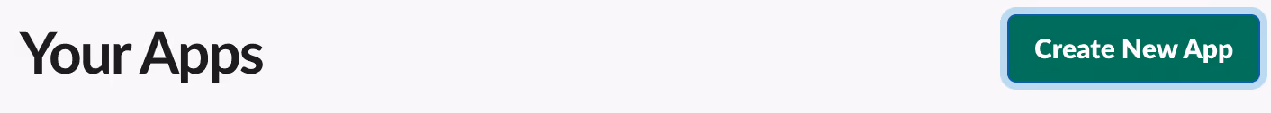 Screenshot from the Slack user interface showing the Create New App call-to-action