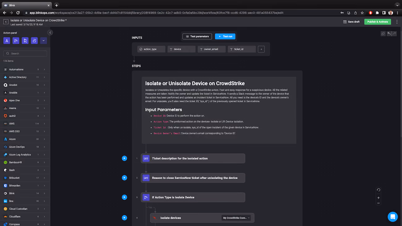 Blink Automation: Isolate and Unisolate Device on CrowdStrike