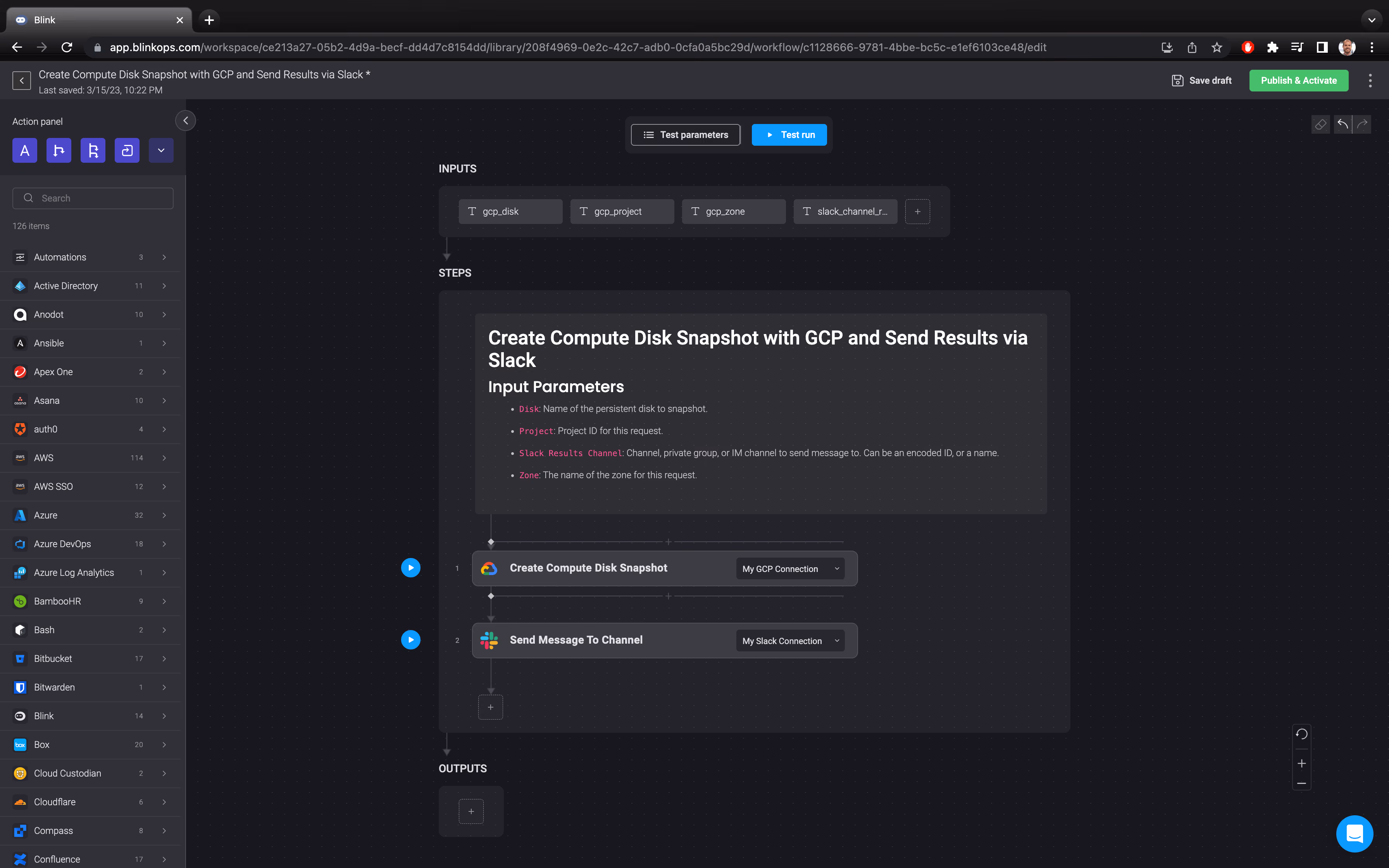 Blink Automation: Create Compute Disk Snapshot with GCP and Send Results via Slack