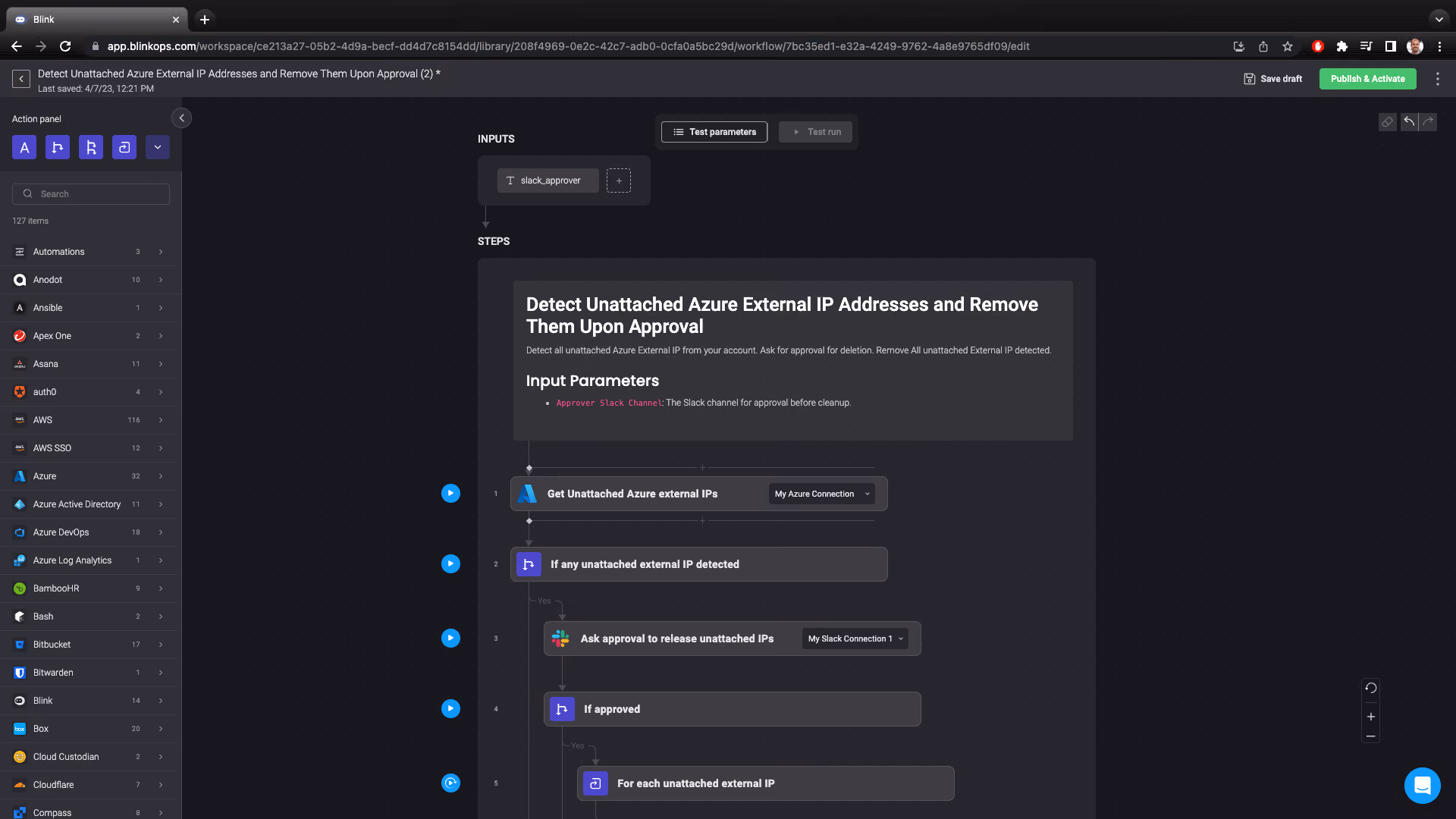Blink Automation: Detect Unattached Azure External IP Addresses and Remove Them Upon Approval
