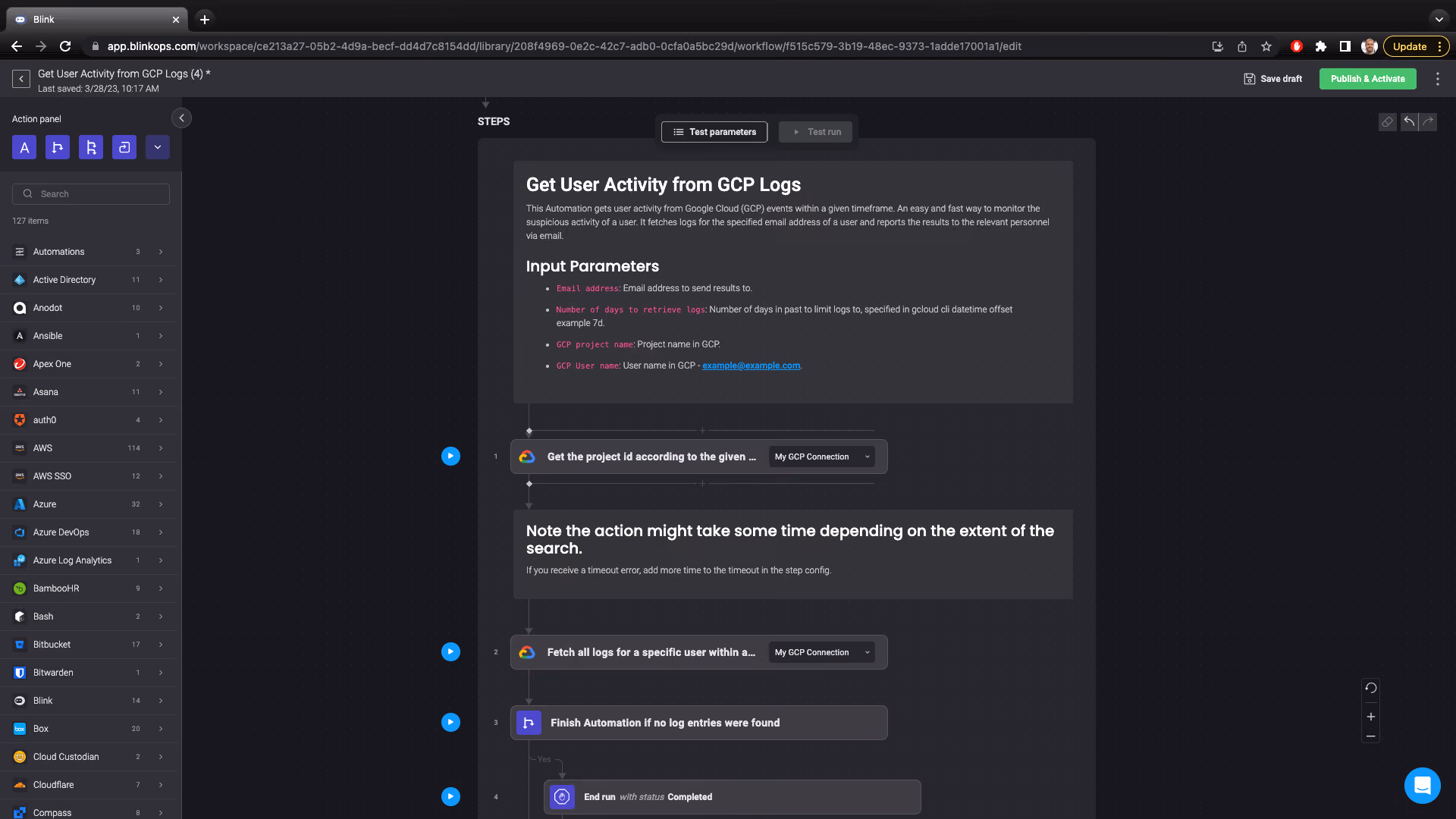 Blink Automation: Get User Activity from GCP Logs