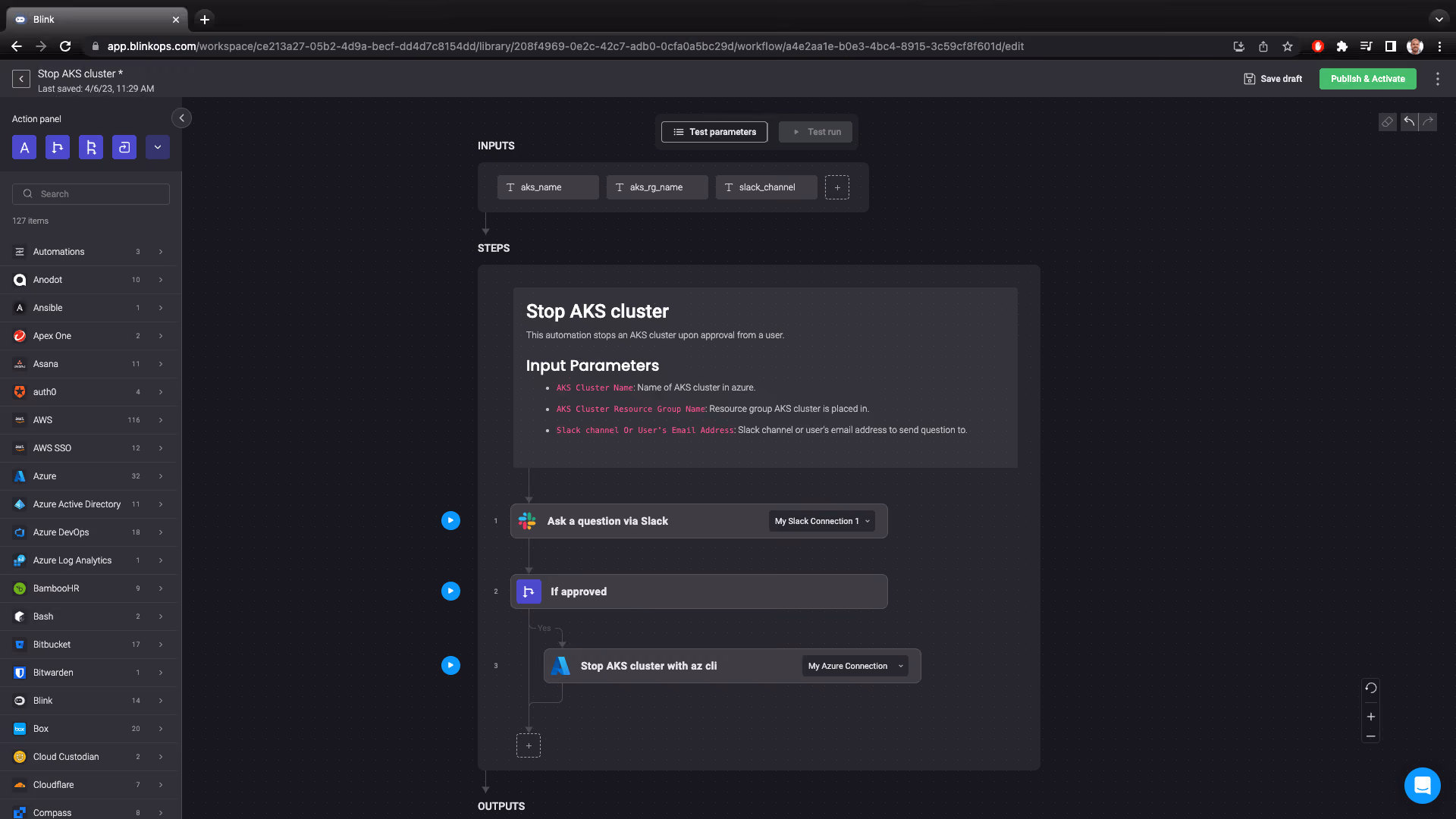 Blink Automation: Stop AKS Cluster