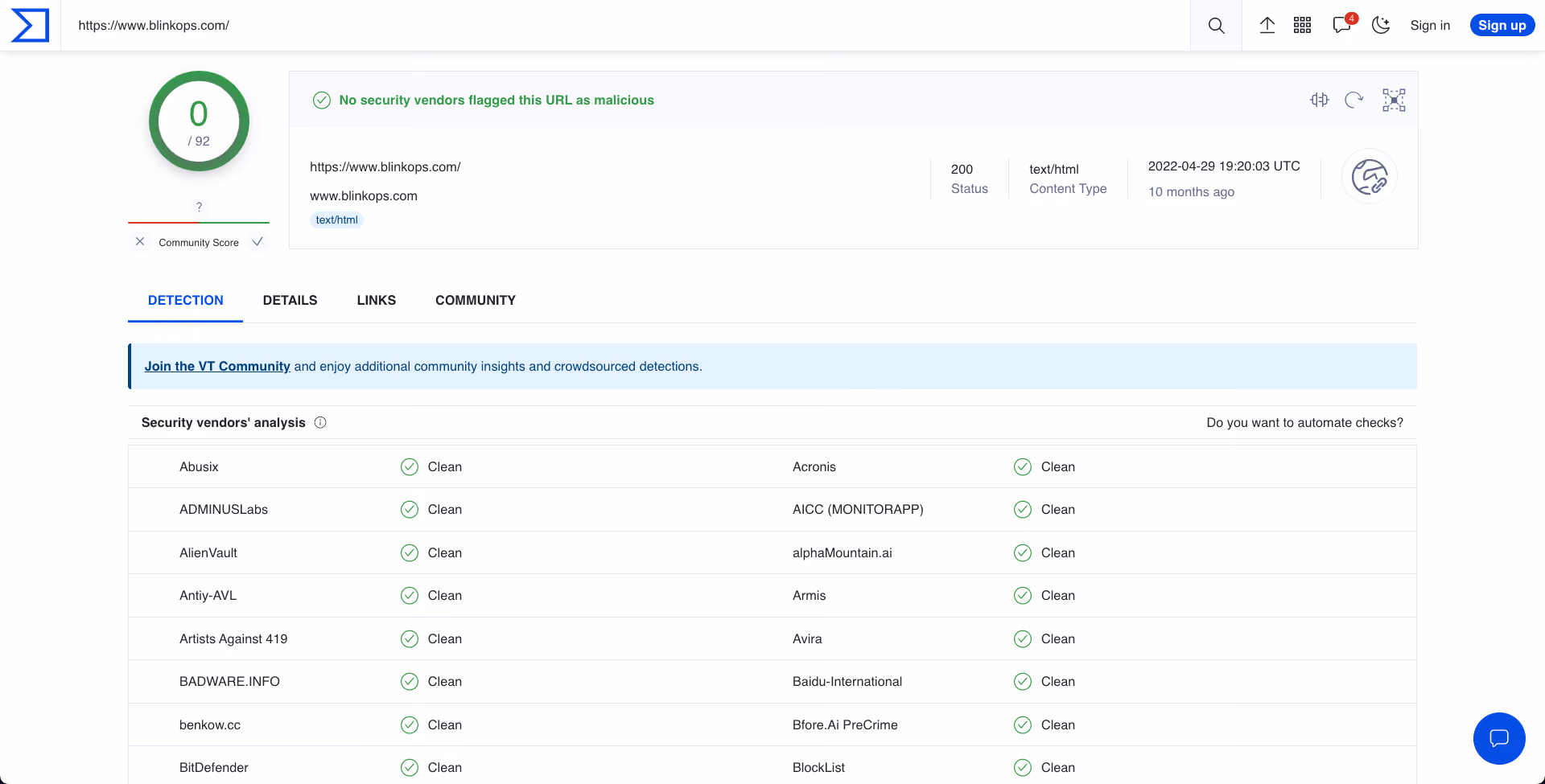 virustotal - non-malicious example