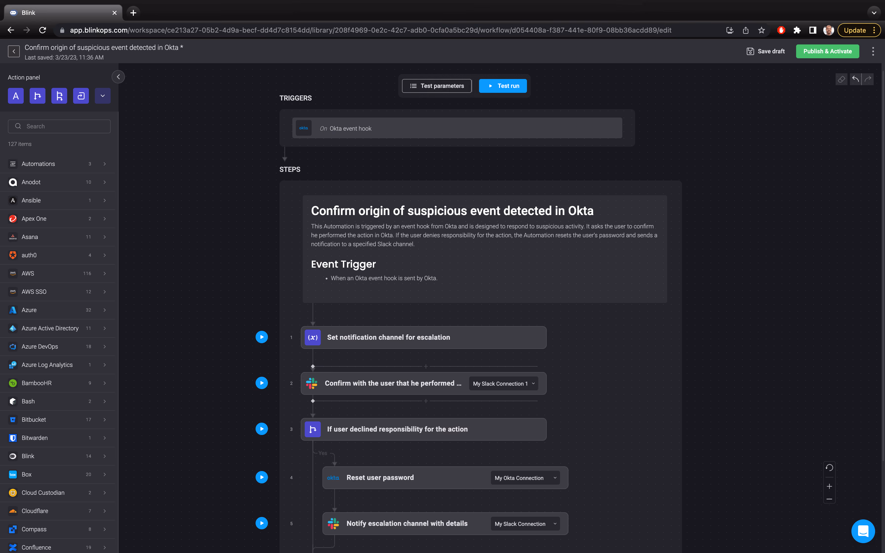 Blink Automation: Confirm origin of suspicious event detect in Okta