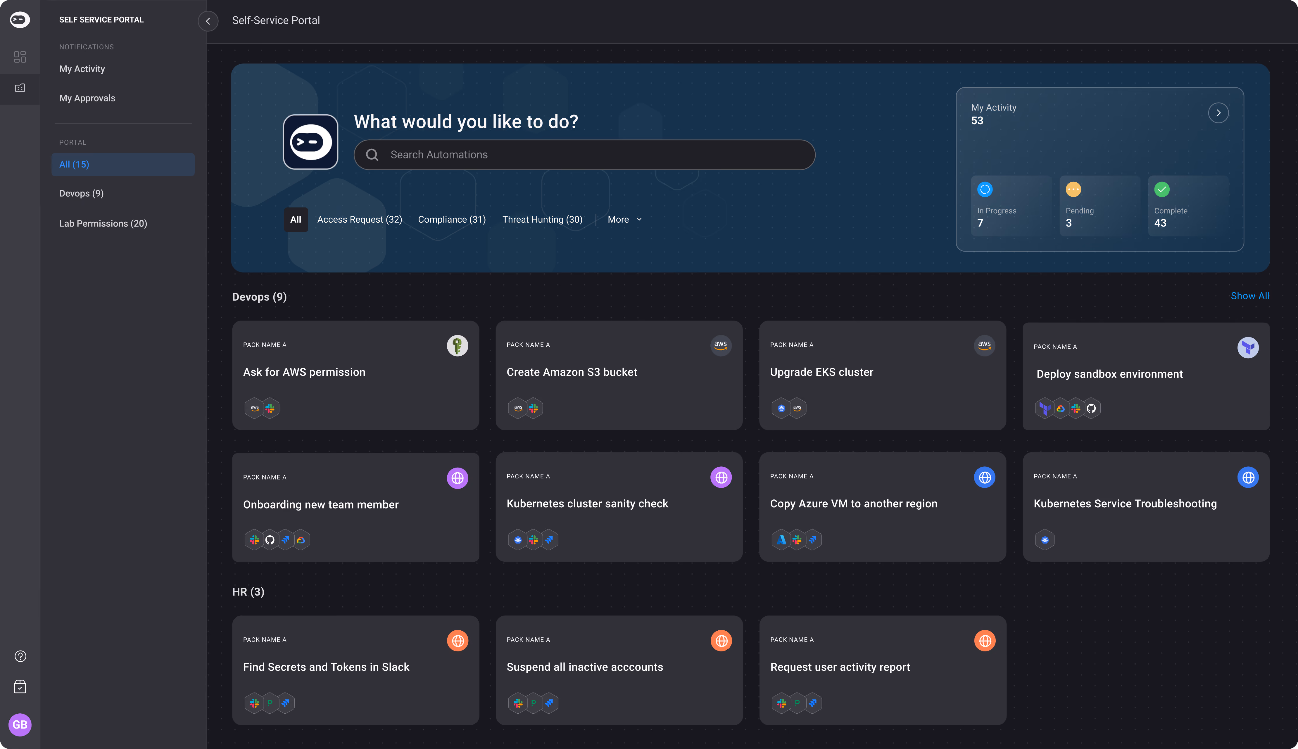 Blink self-service portal user interface show different Blink automations