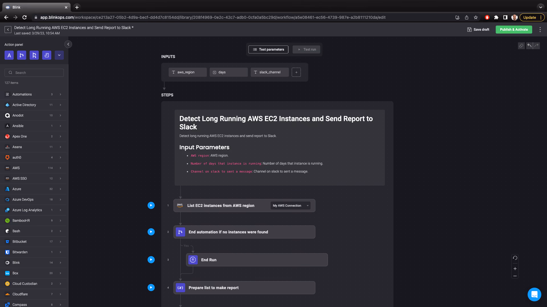 Blink Automation: Detect Long Running AWS EC2 Instances and Send Report to Slack