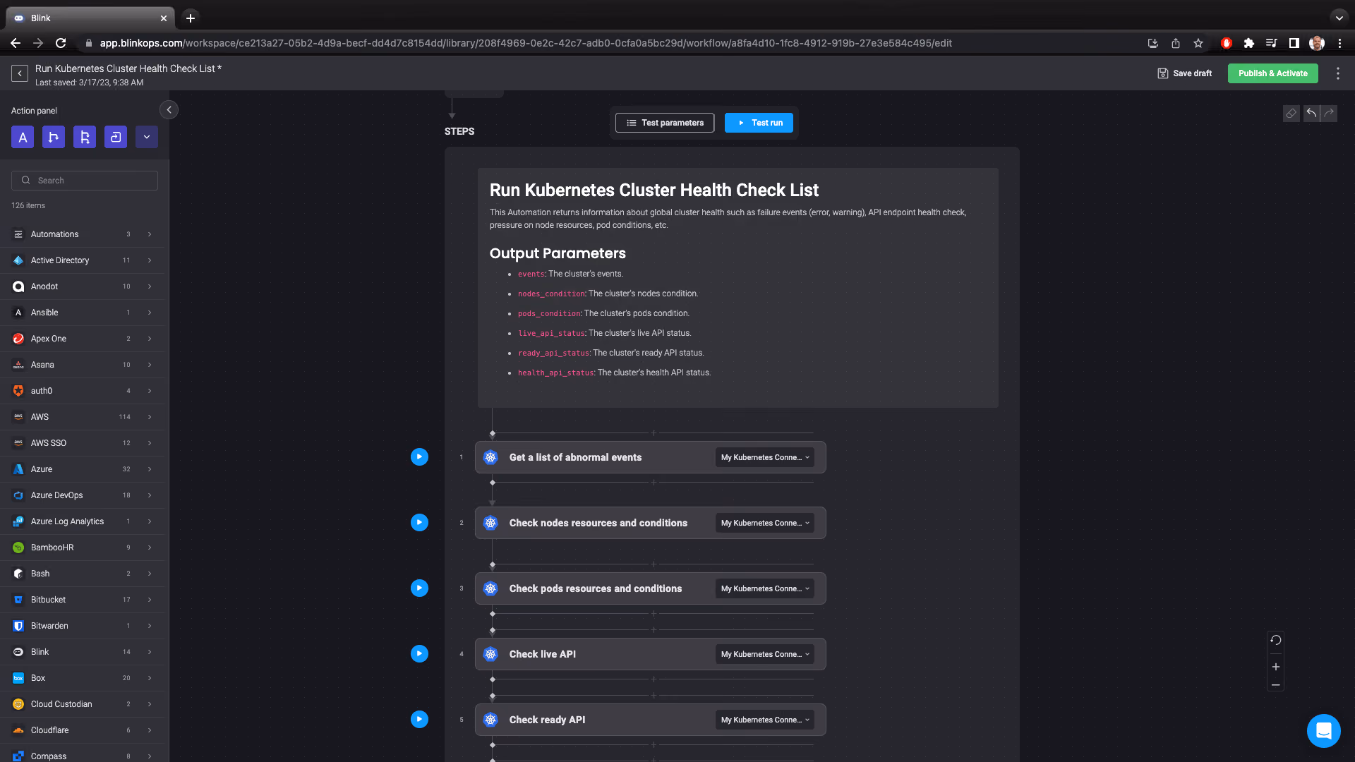 Blink Automation: Run Kubernetes Cluster Health Checklist