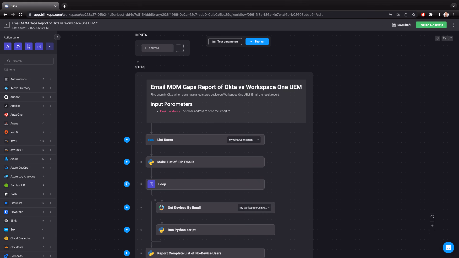Blink Automation: Email MDM Gaps Report of Okta vs. Workspace One UEM