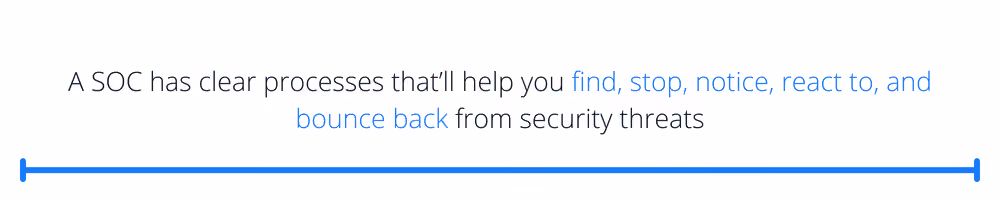 A SOC has clear processes that’ll help you find, stop, notice, react to, and bounce back from security threats