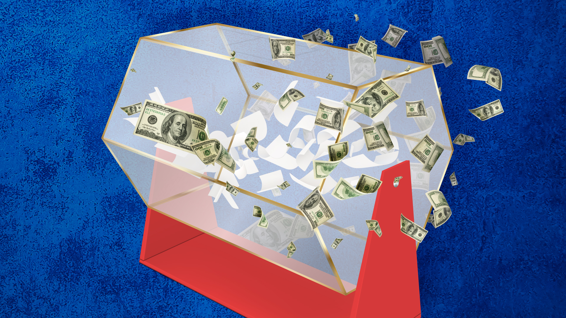 Drawing drum filled with entries and money 