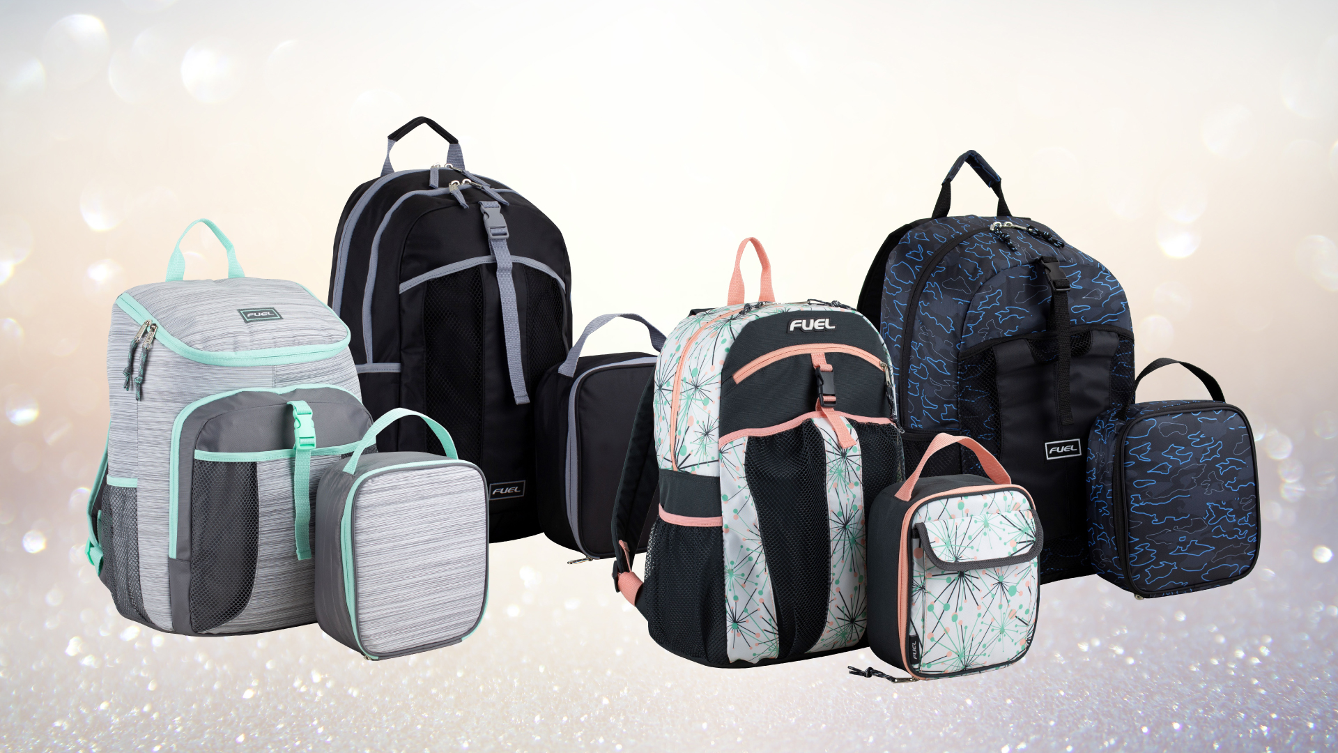 Assorted backpacks and lunch box combos