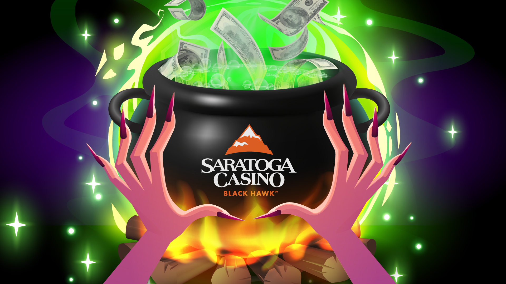 Cauldron, witch hands, and bubbling magic, win in our 40K Wicked Winnings drawings 