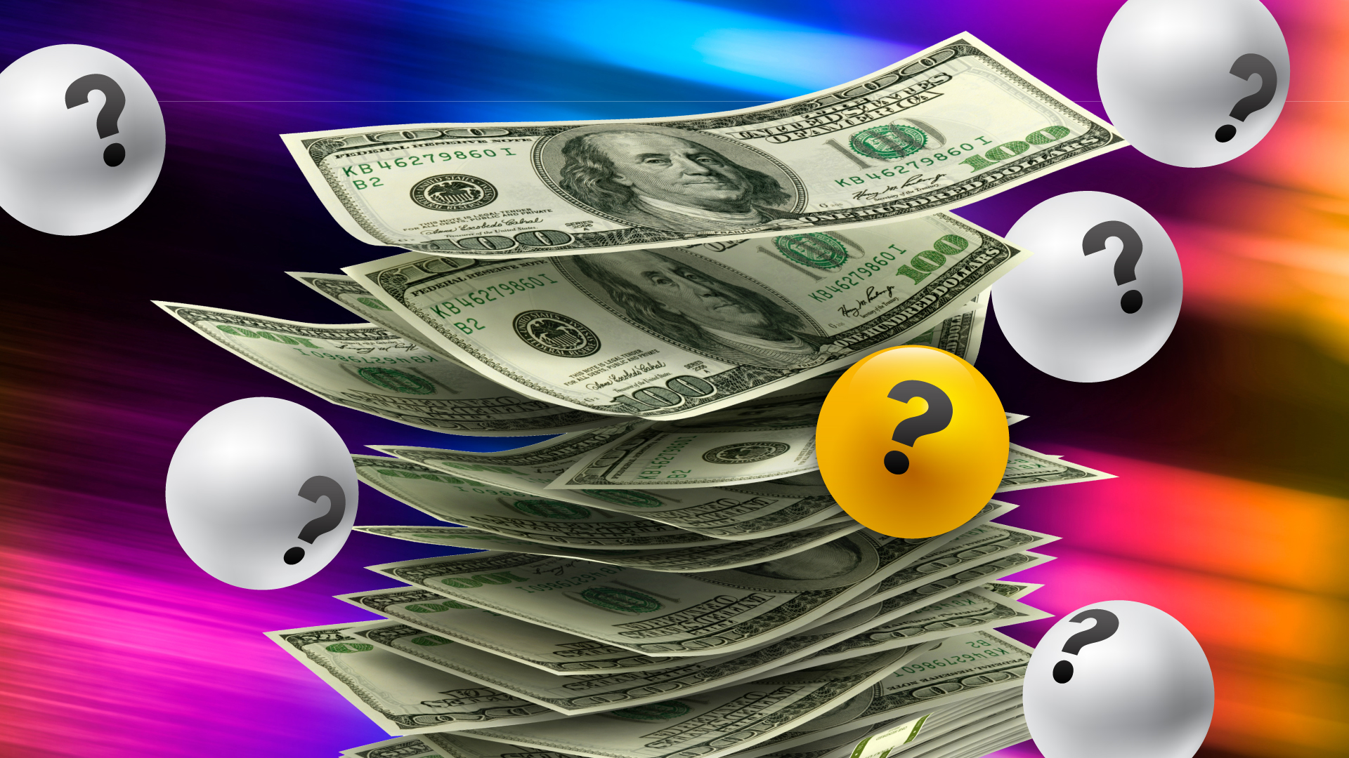 Lottery balls and money. Win up to $25,000 Cash with Saratoga 6.