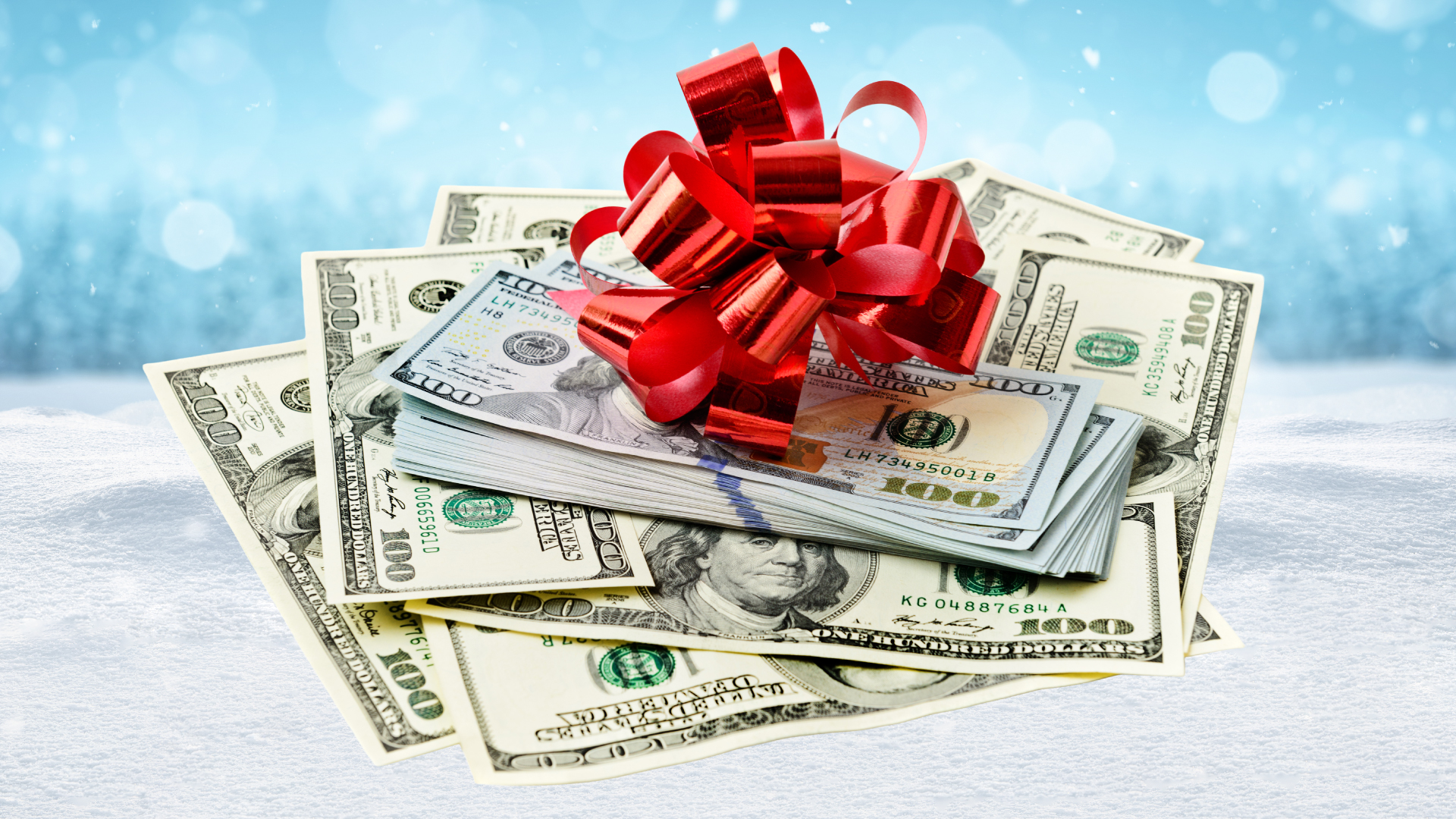 Pile of money with a bow graphic, earn and get a Colorado scratch off