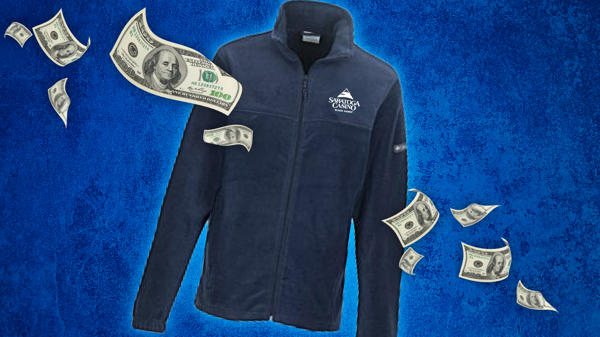Columbia fleece jacket graphic with money 