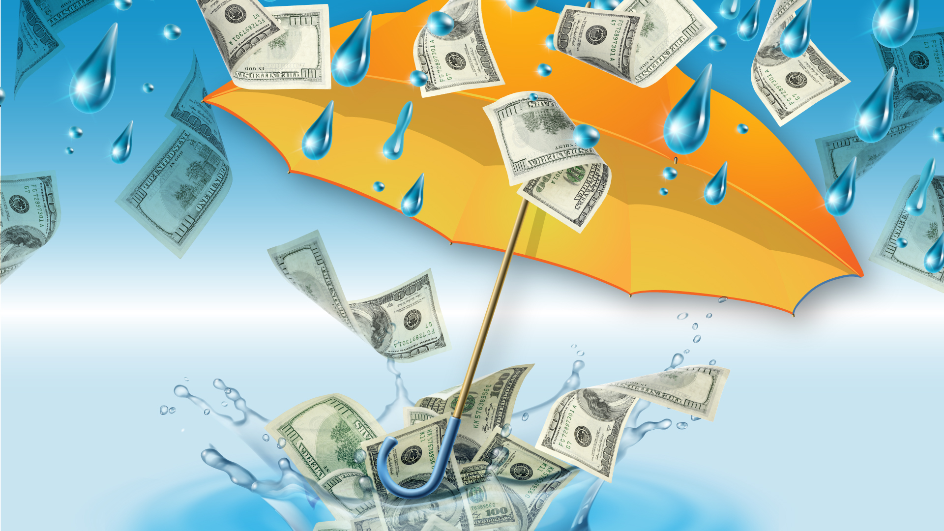 Umbrella graphic with money raining 