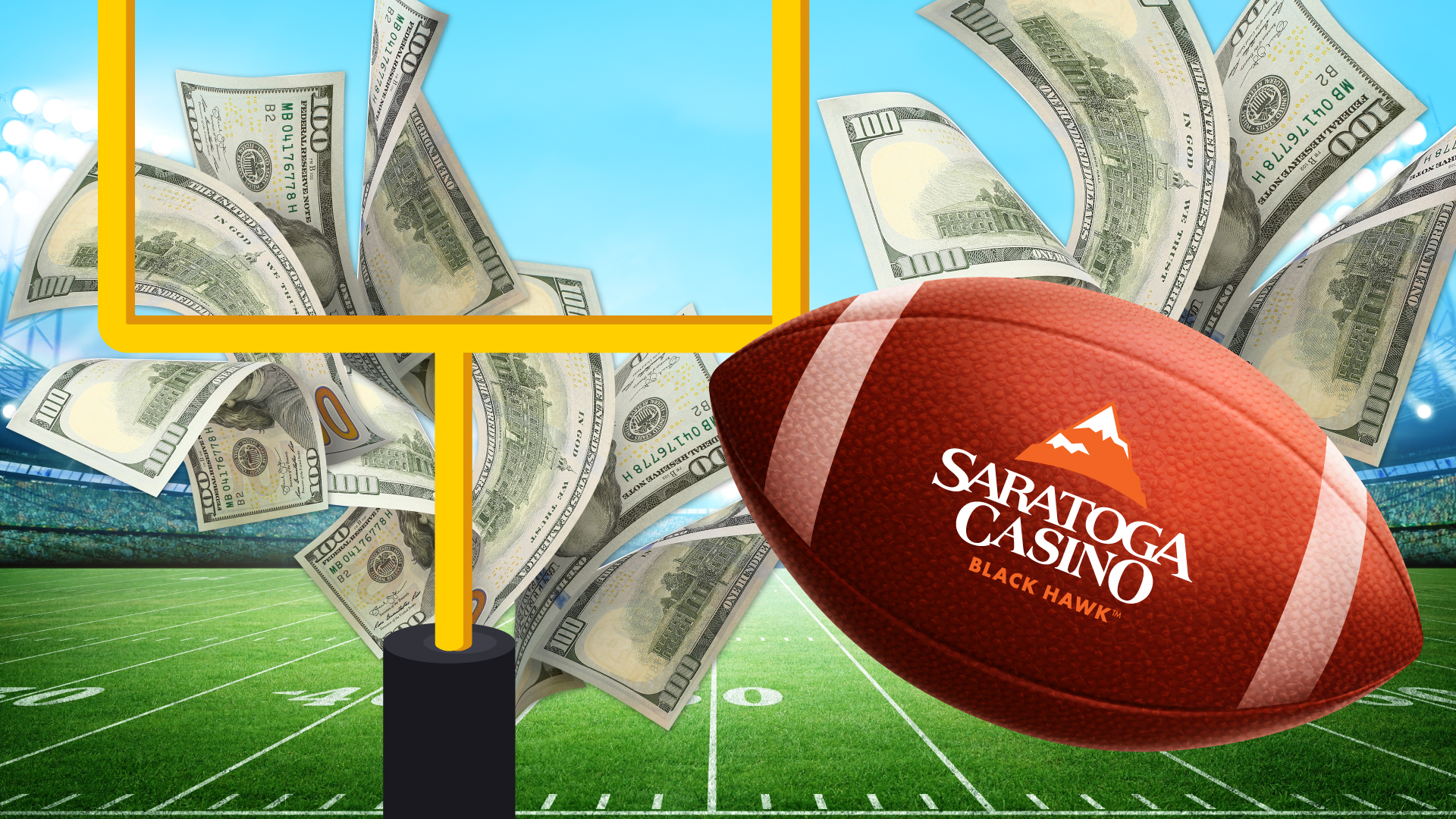 Football field with money. Game Day Showdown casino promotion