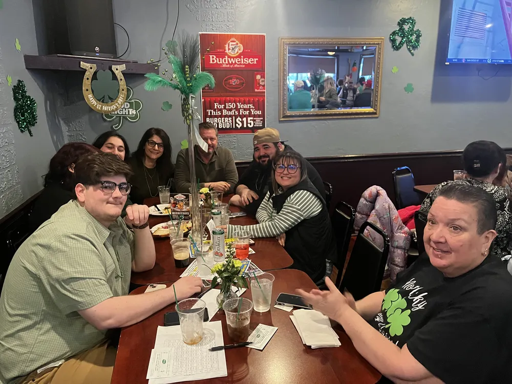 Group of River Grove Lions Club members enjoying the annual St. Patrick's Day corned beef and cabbage dinner