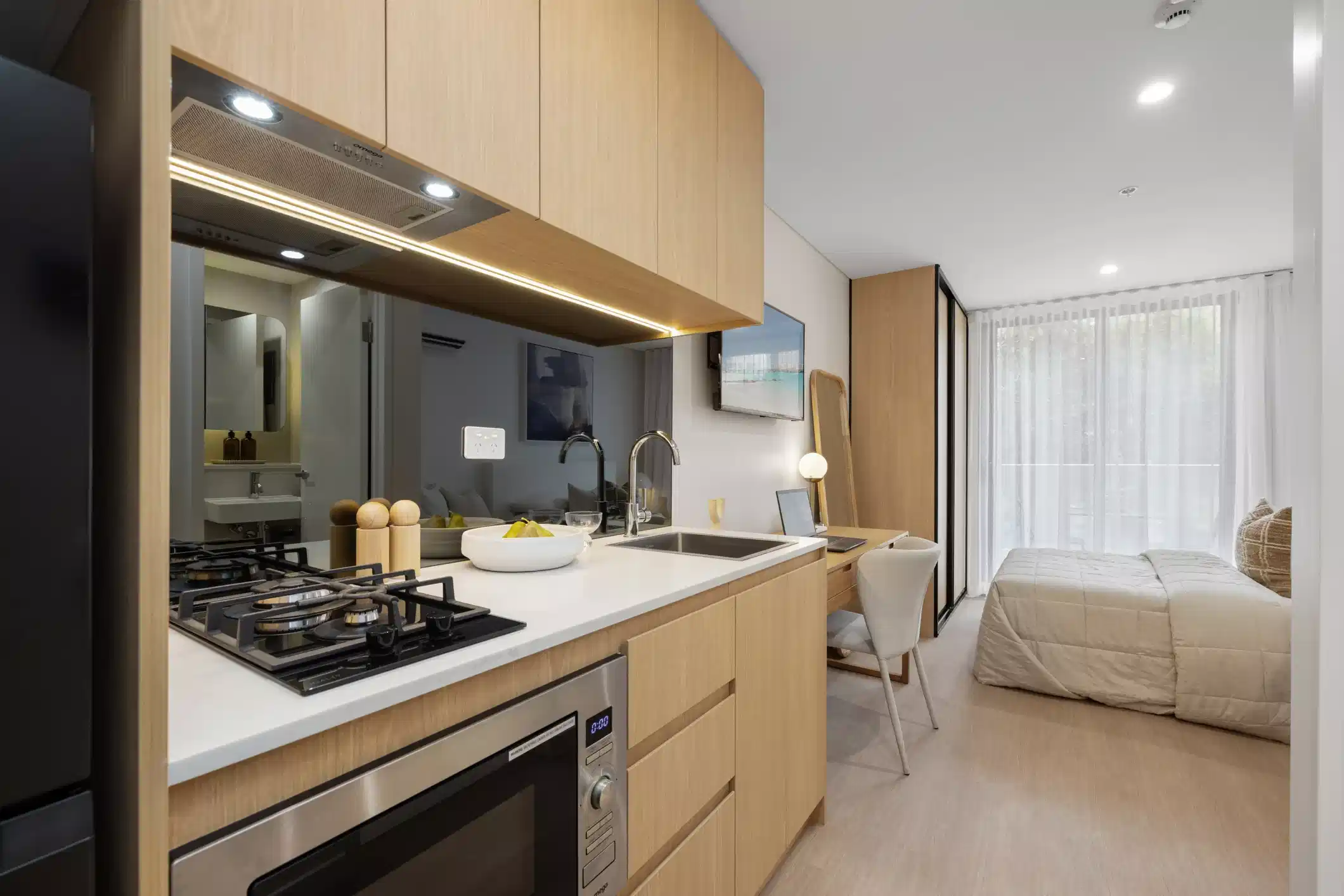 1 Bed 1 Bath | Studio Balcony - Kitchen