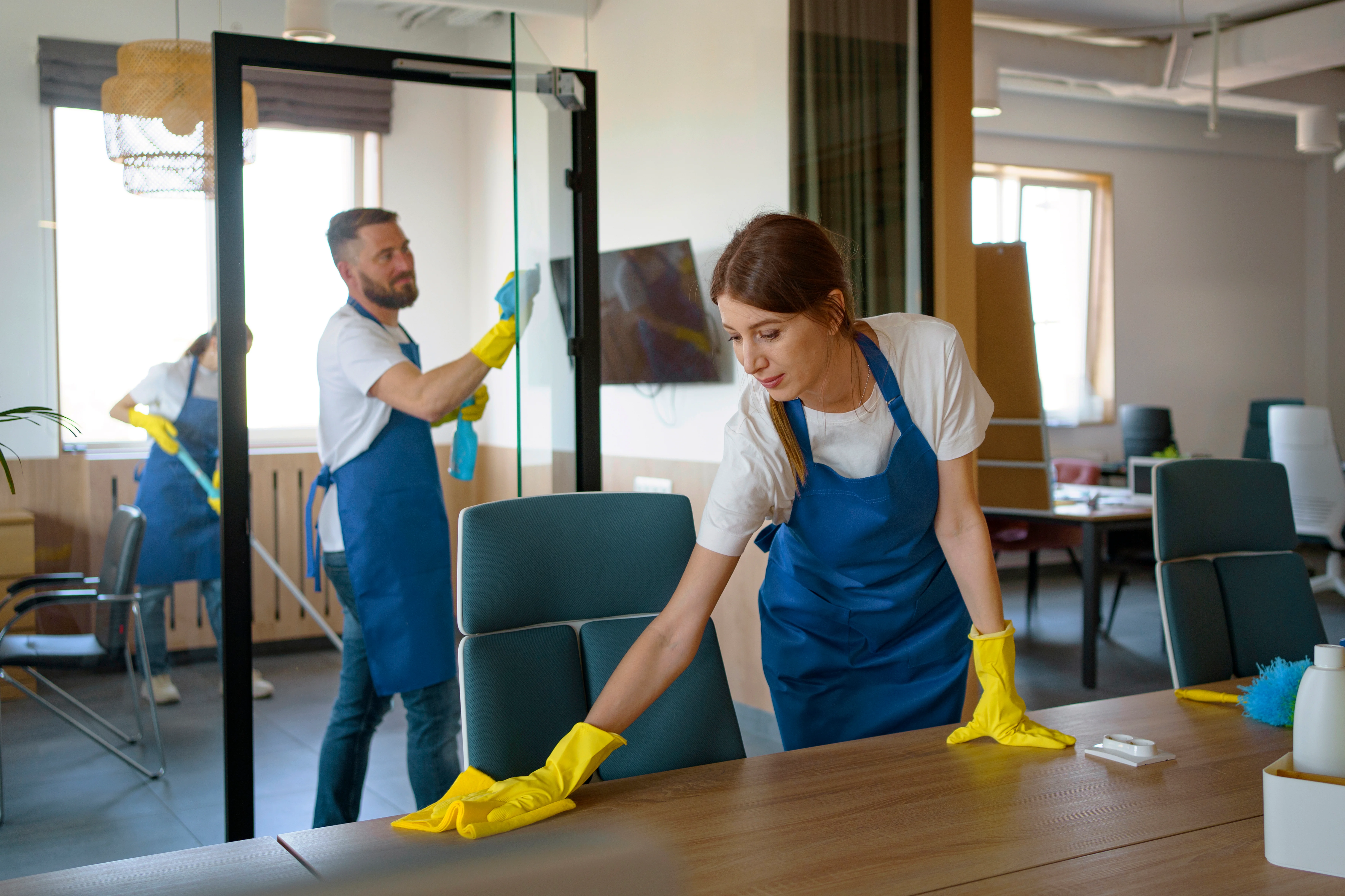 Staff cleaning at an office