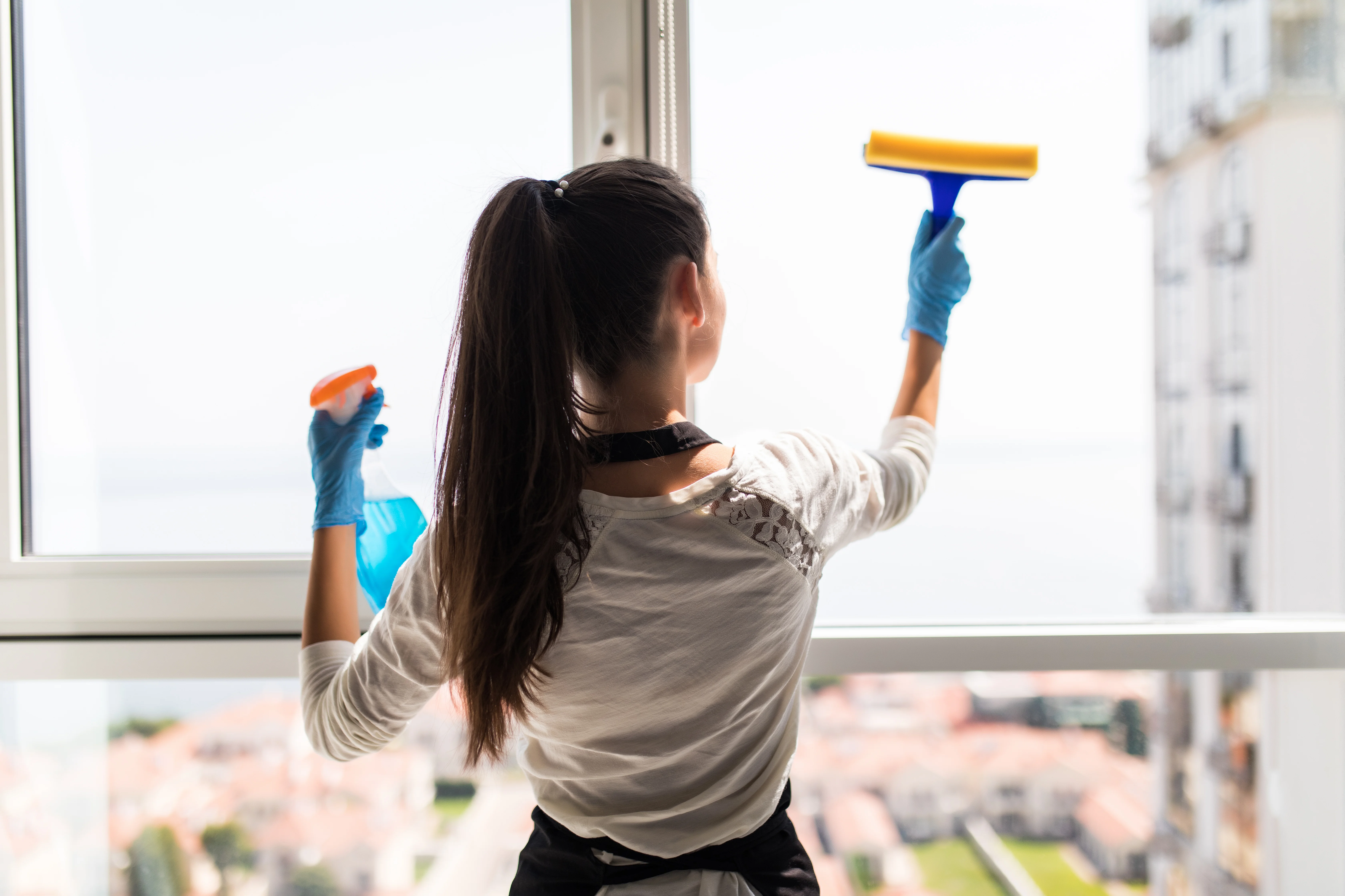 image of a professional window cleaner