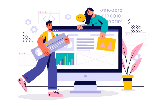 Two students using Clappia to build No-Code apps using the drag-and-drop interface.