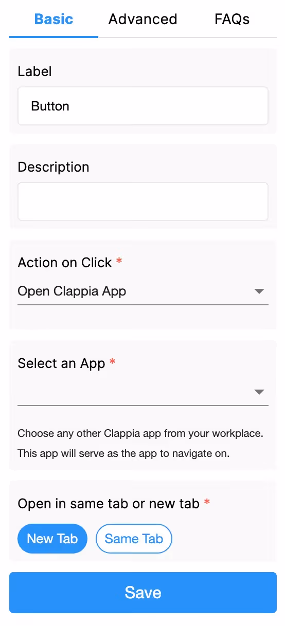  allowing users to navigate to other Clappia apps or external sites