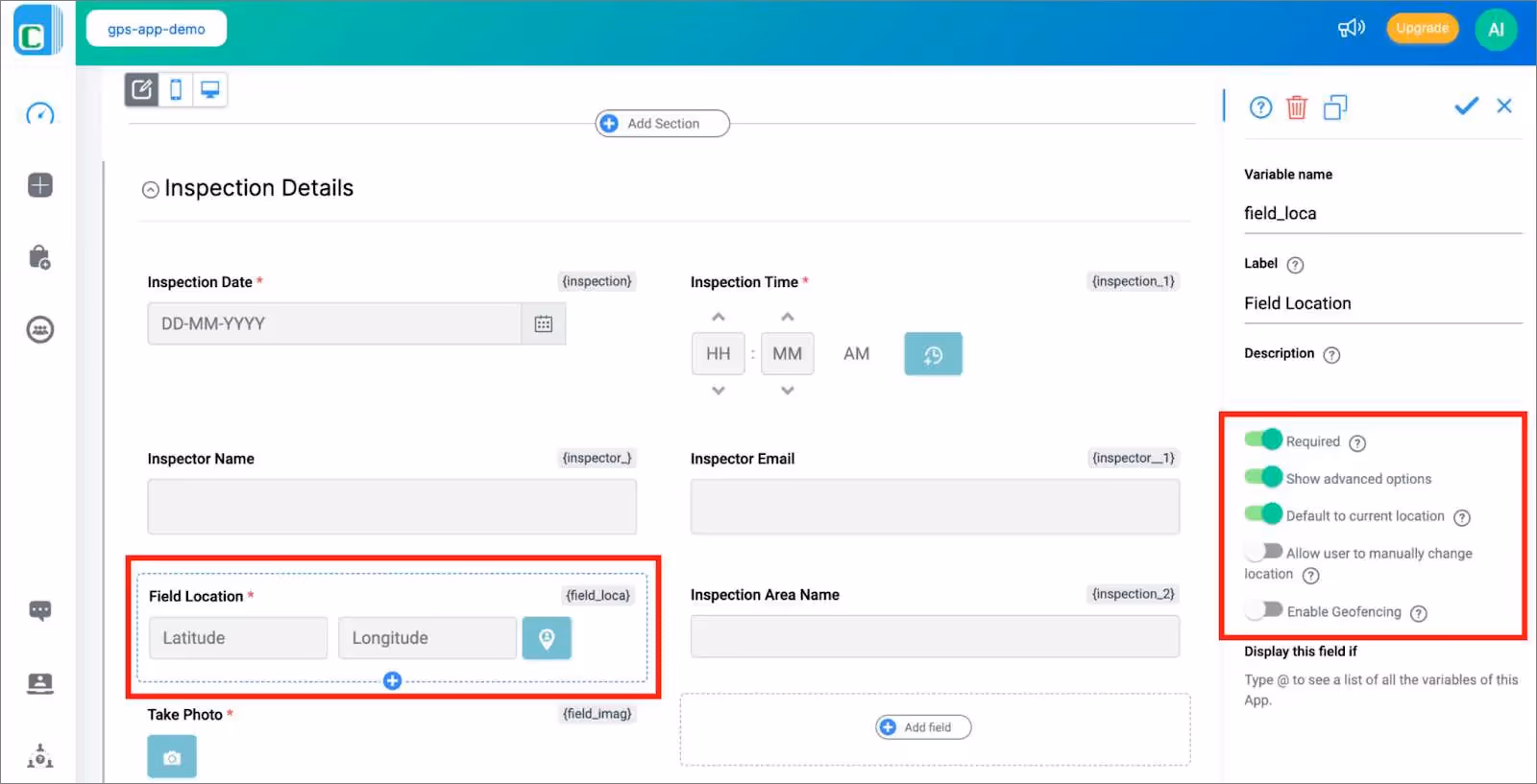  detect the current GPS location of the user whenever they submit any data using the Clappia app. 