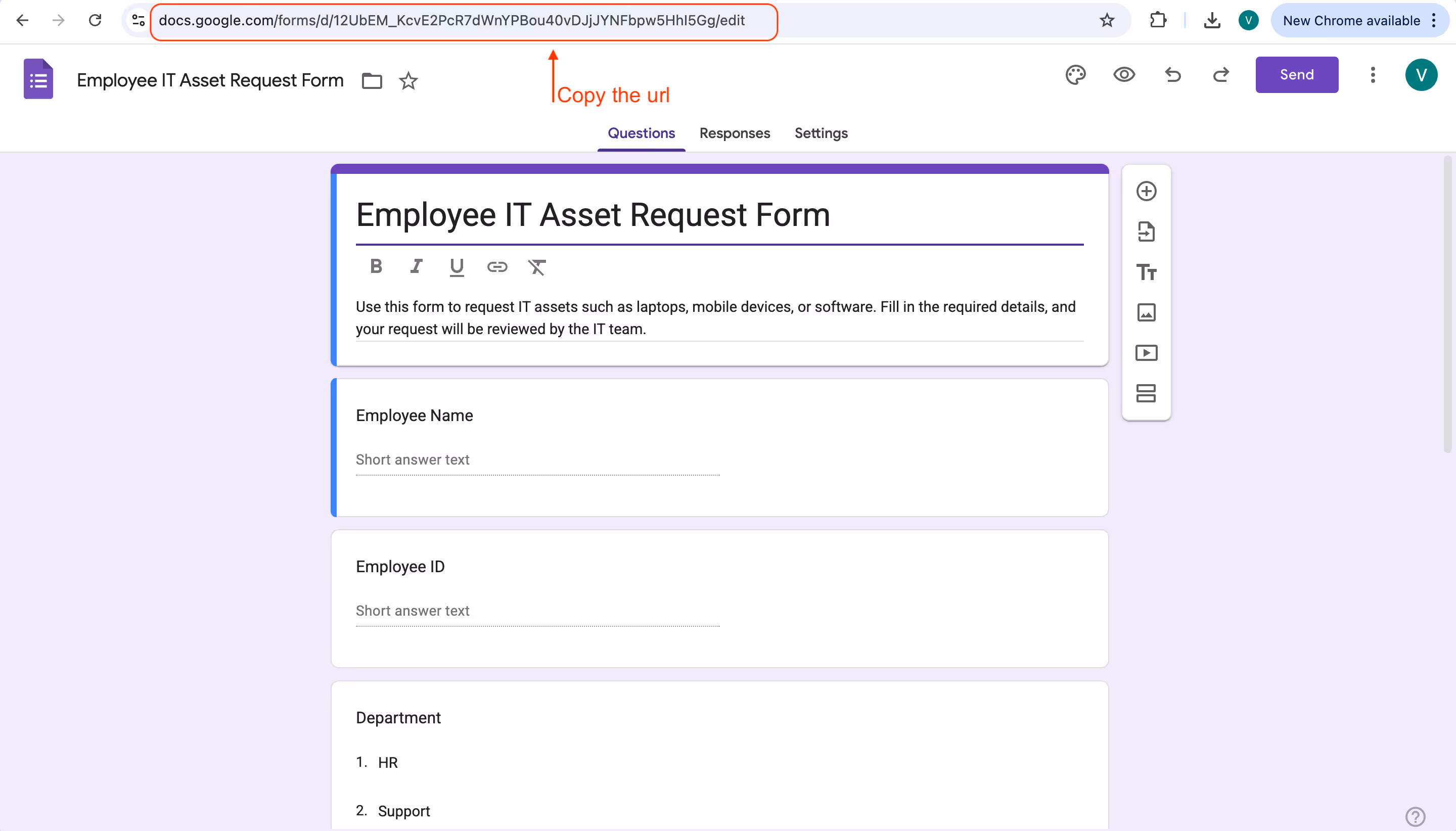 copy the Google Forms URL or ID