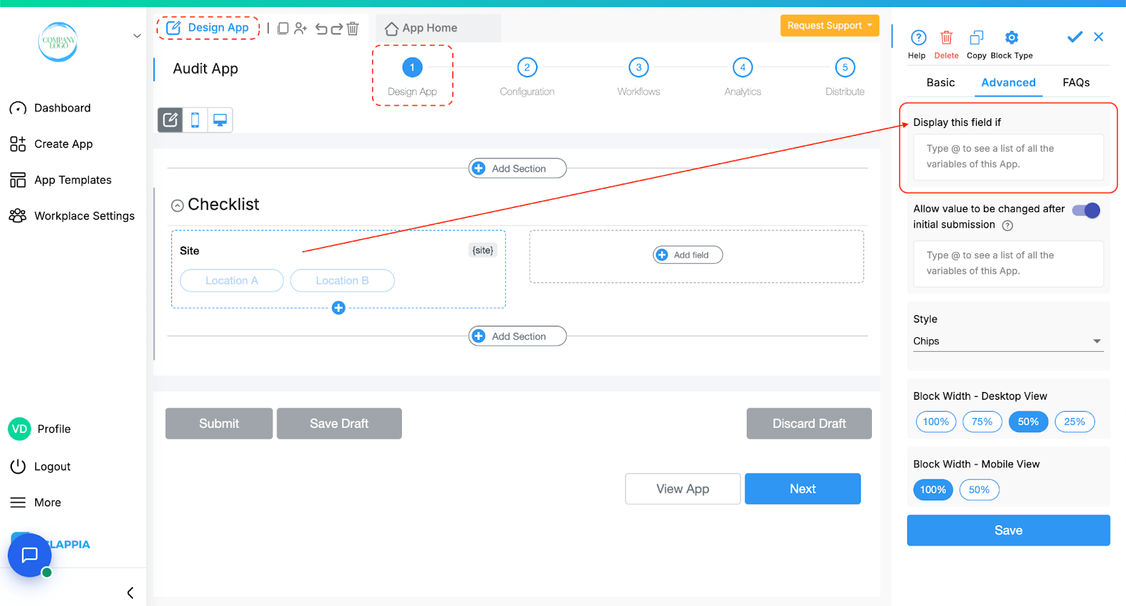 Display this field if
