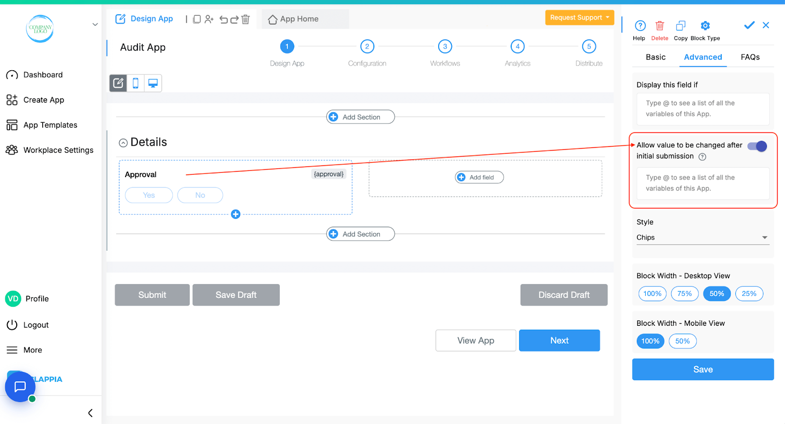 Allow value to be changed after initial submission