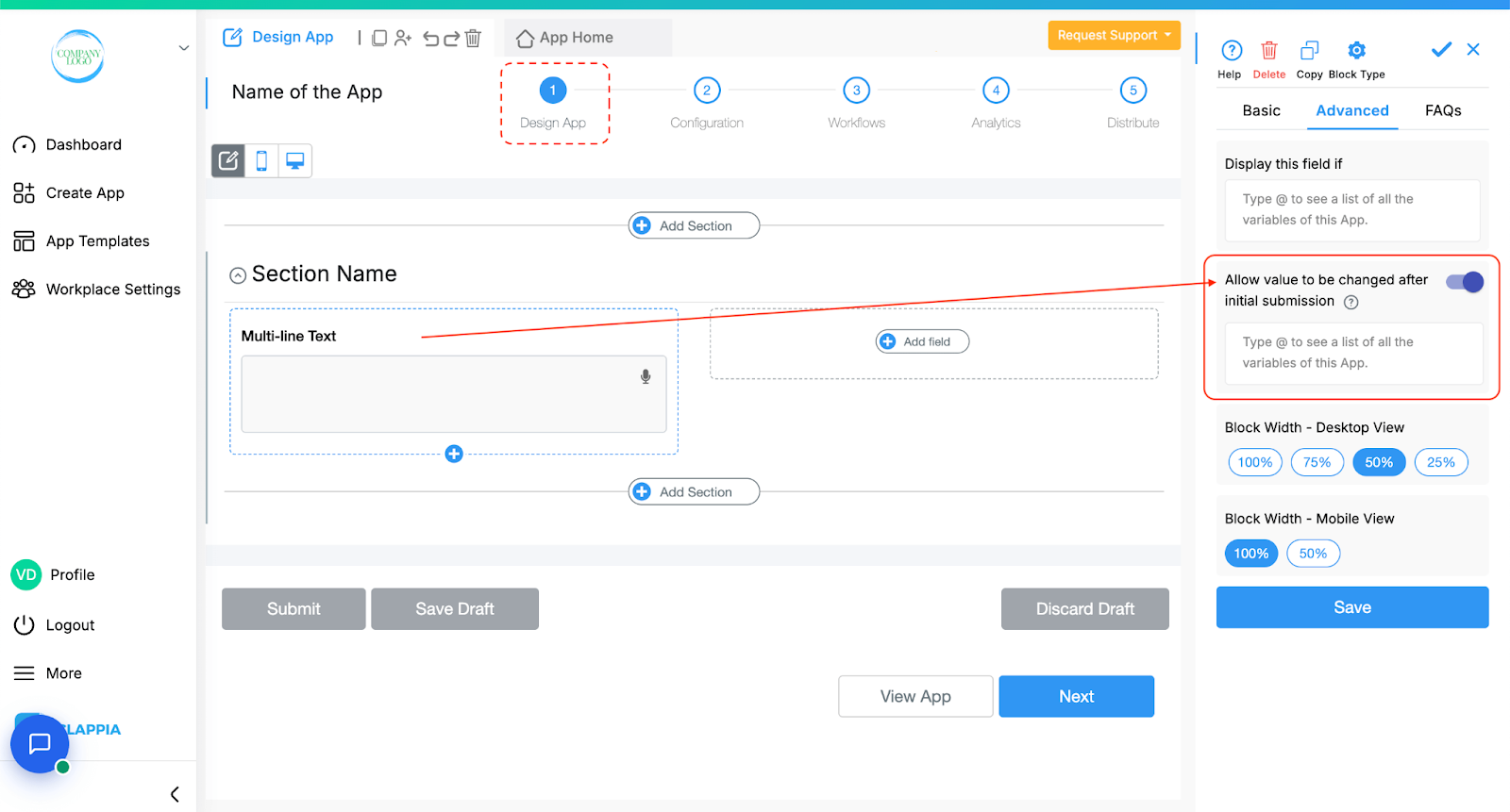 Allow value to be changed after initial submission