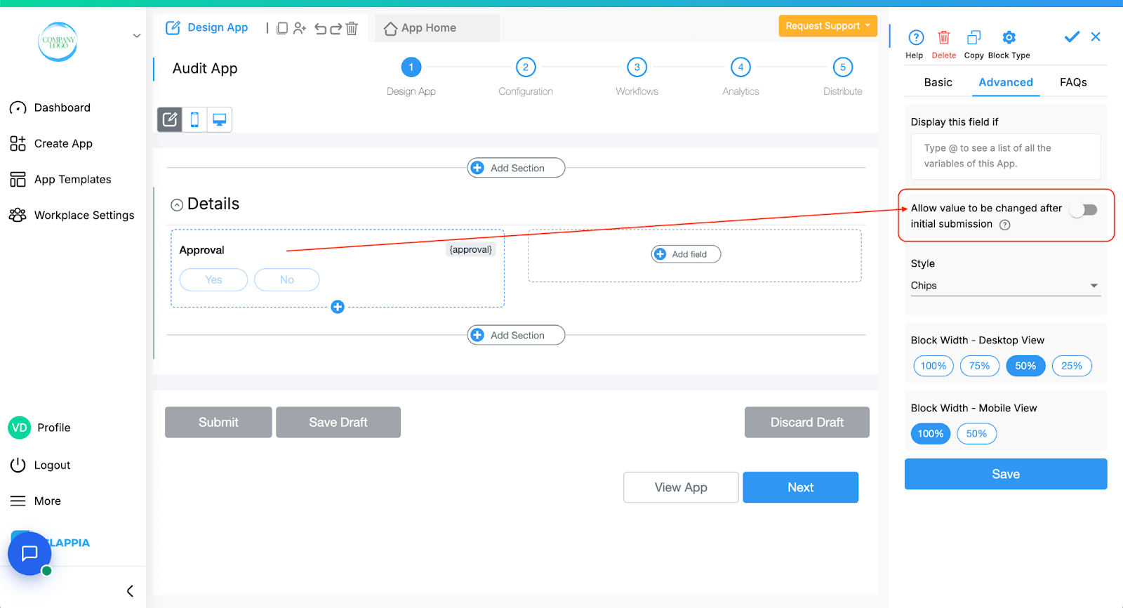 Allow value to be changed after initial submission