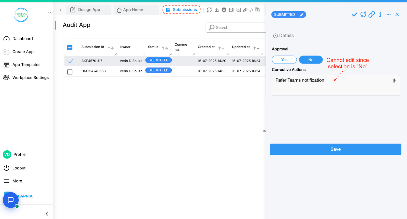 Allow value to be changed after initial submission