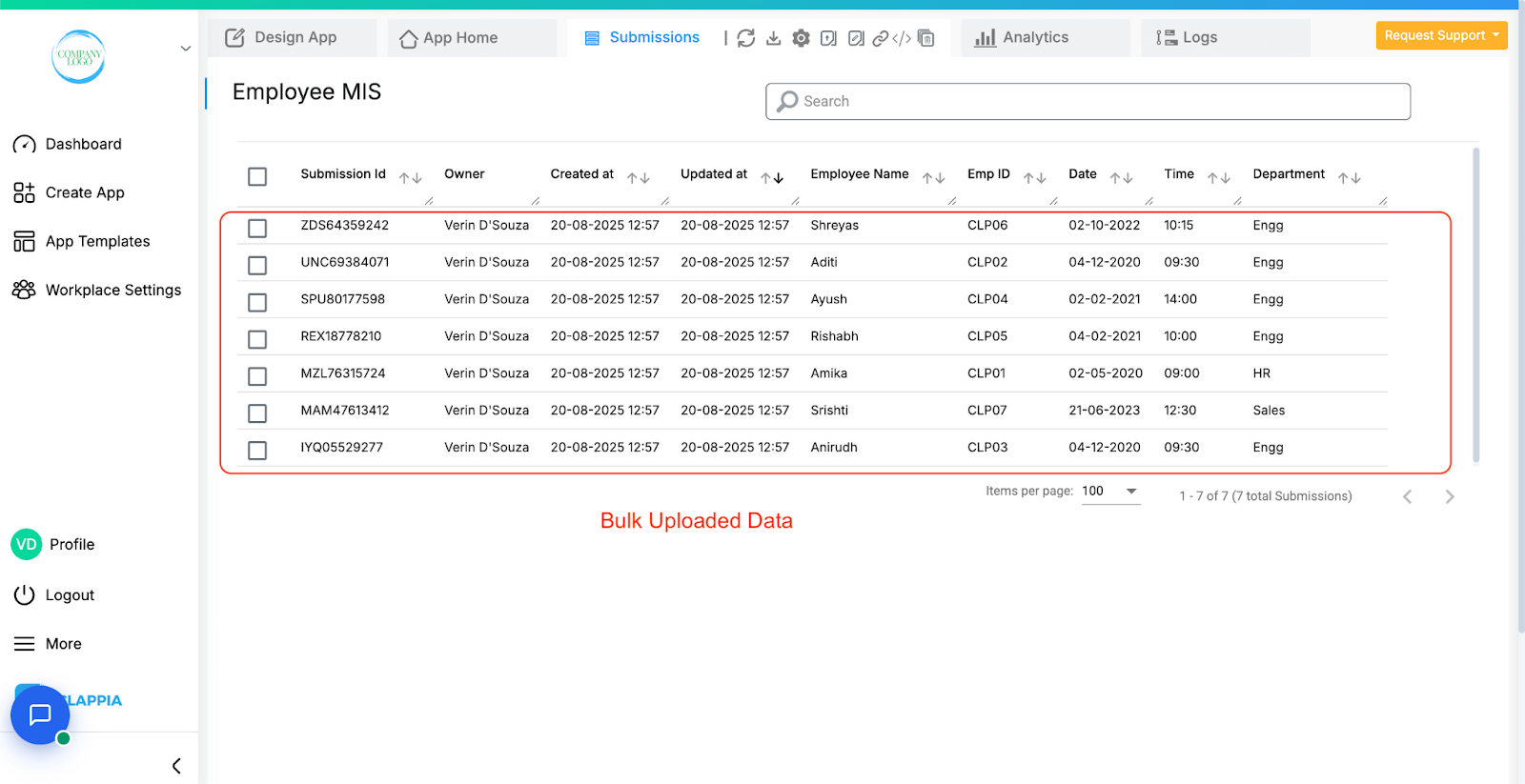 Bulk upload data