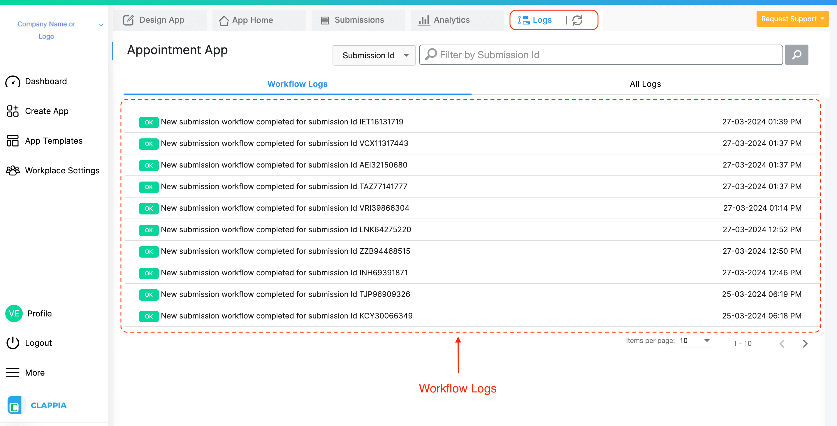 Workflow Logs