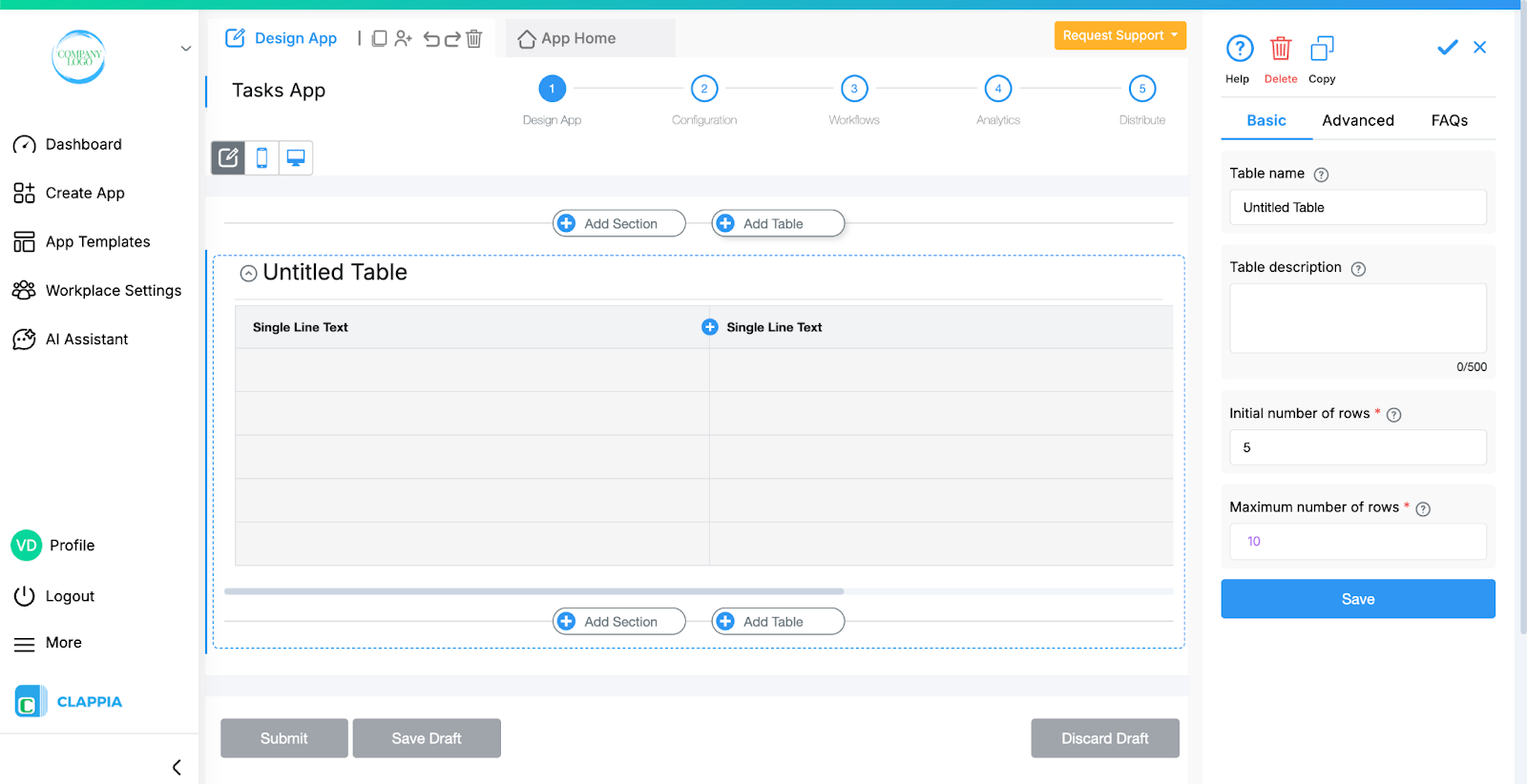 Adding Table to Your App