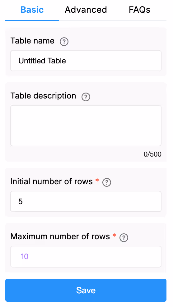 Adding Table to Your App