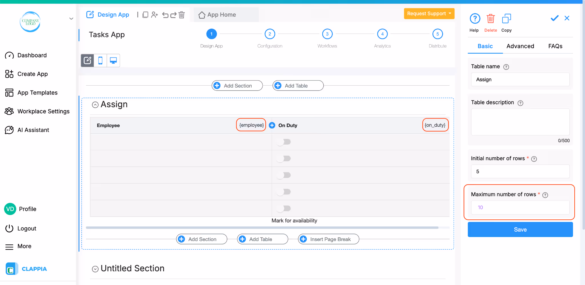 Adding Table to Your App
