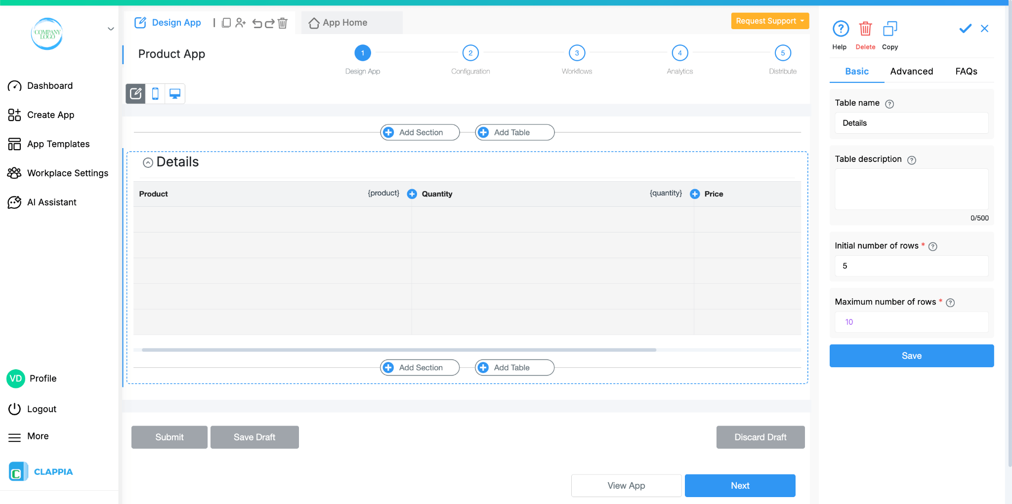 Adding Table to Your App