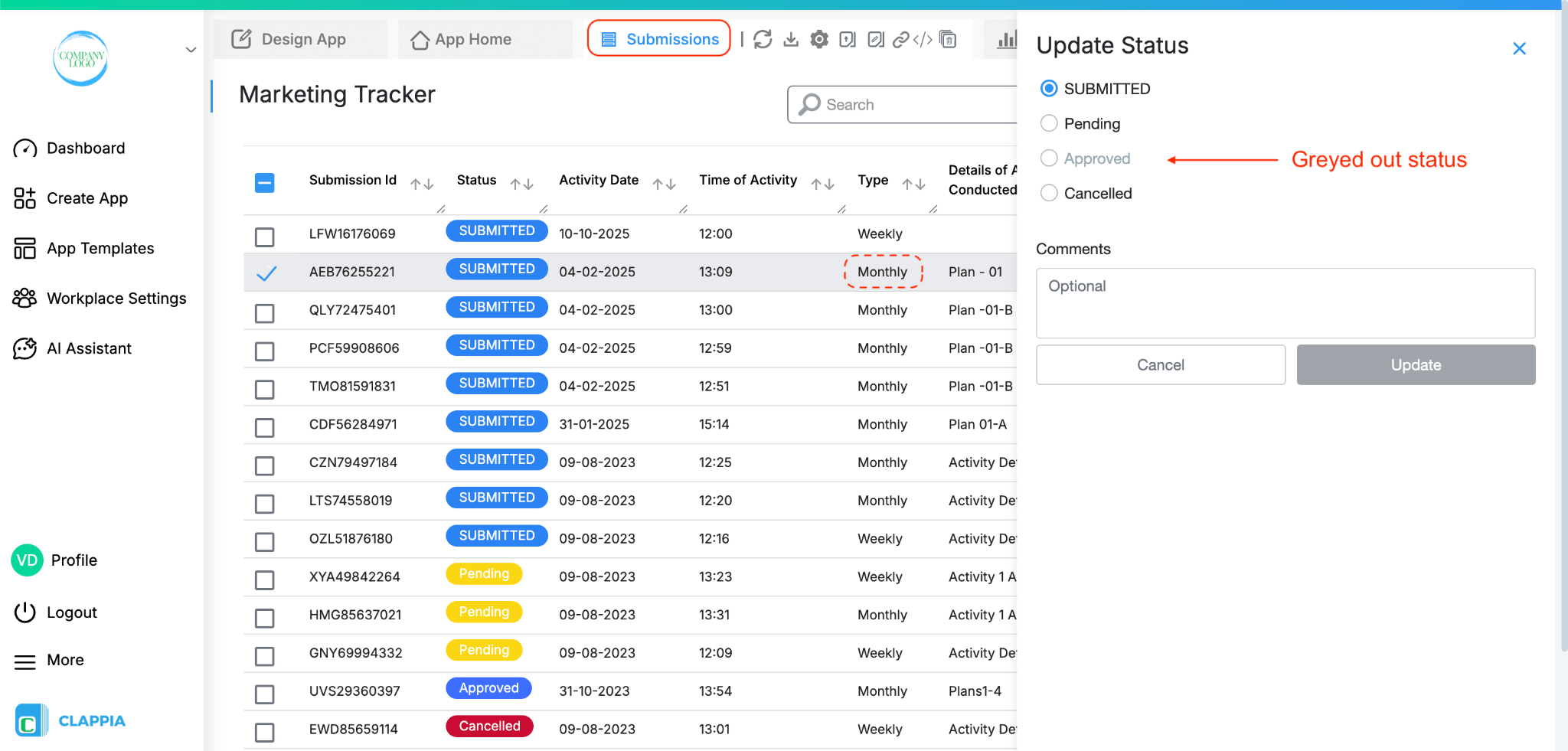 How to set review status on submissions