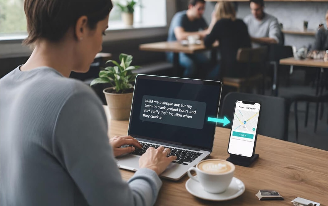 a person building an app for Field service technician tracking with just prompt