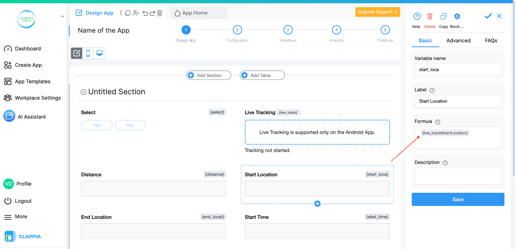 Variables in Clappia