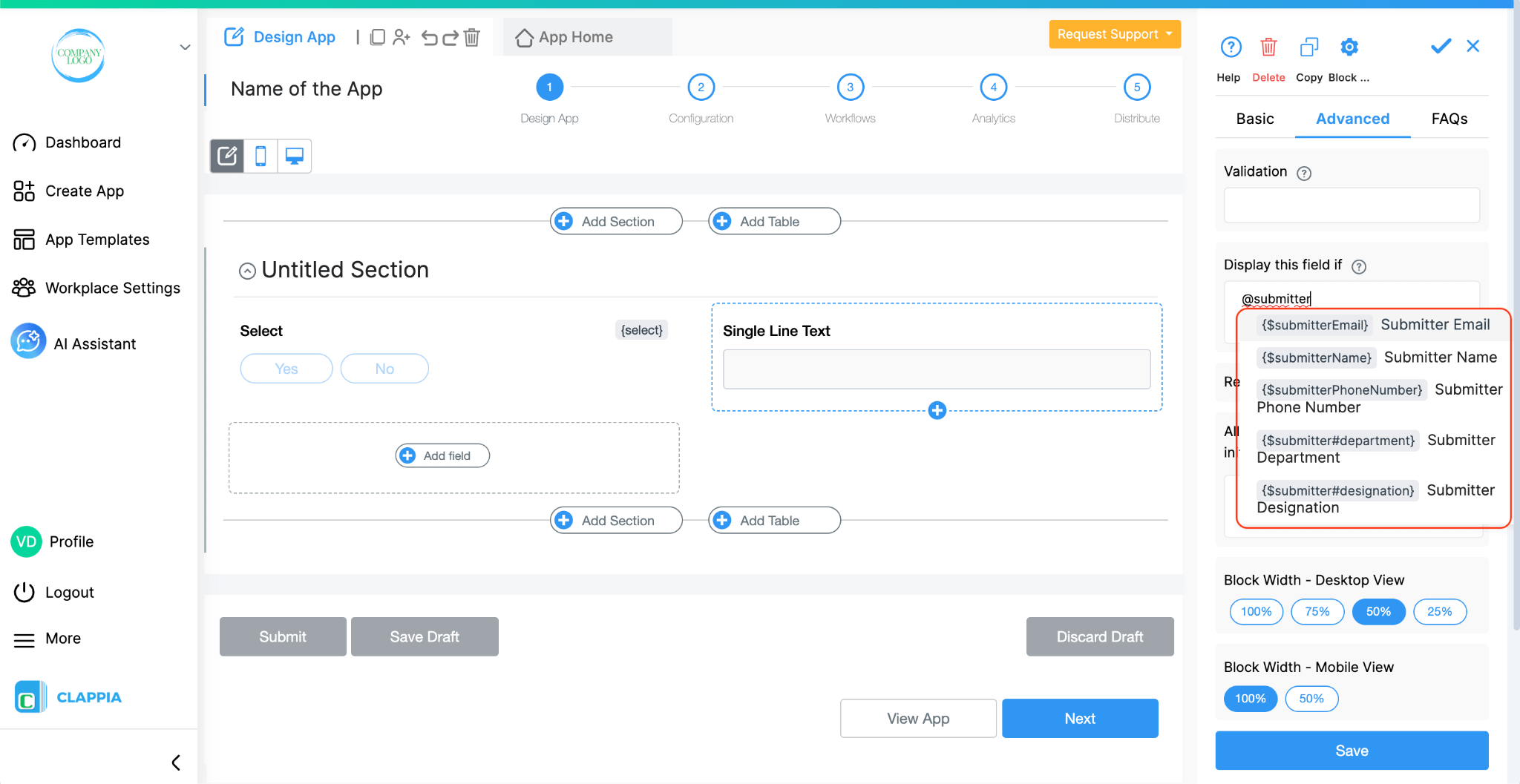 Variables in Clappia
