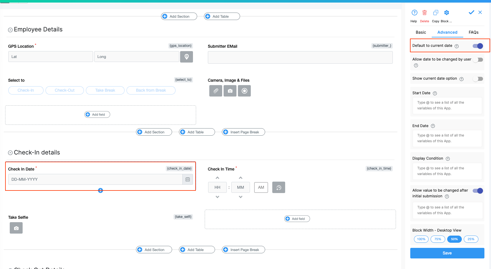 Adding Date Block to capture current date on photo