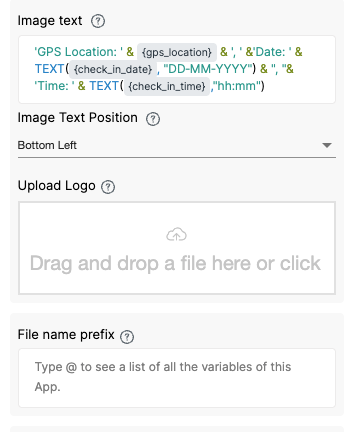 in the image text - adding gps, date, time variables