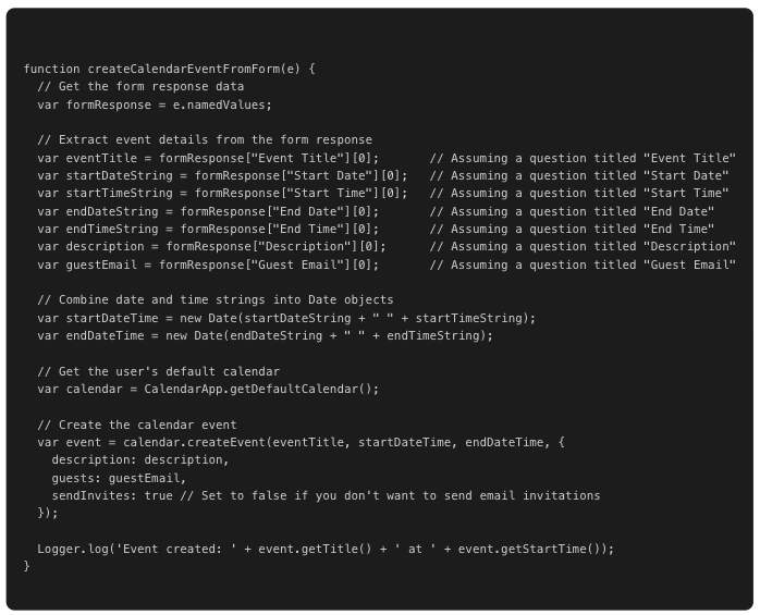 appscript for google forms to google calendar